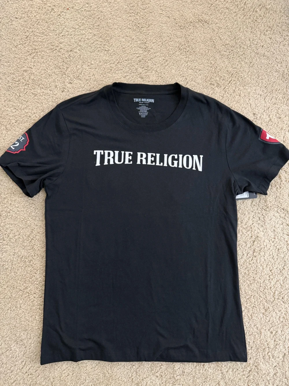 True Religion Black & Red Back Logo Patch Short Sleeve Tee